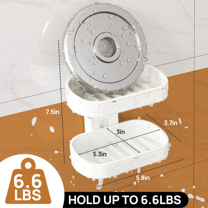 LEVERLOC Soap Dish Holder for Shower Double Layer Suction Cup Wall Mounted NO-Drilling Self Draining Removable Waterproof Strong Suction Bar Soap Sponge Holder for Shower Bathroom Bathtub Kitchen - Image 5